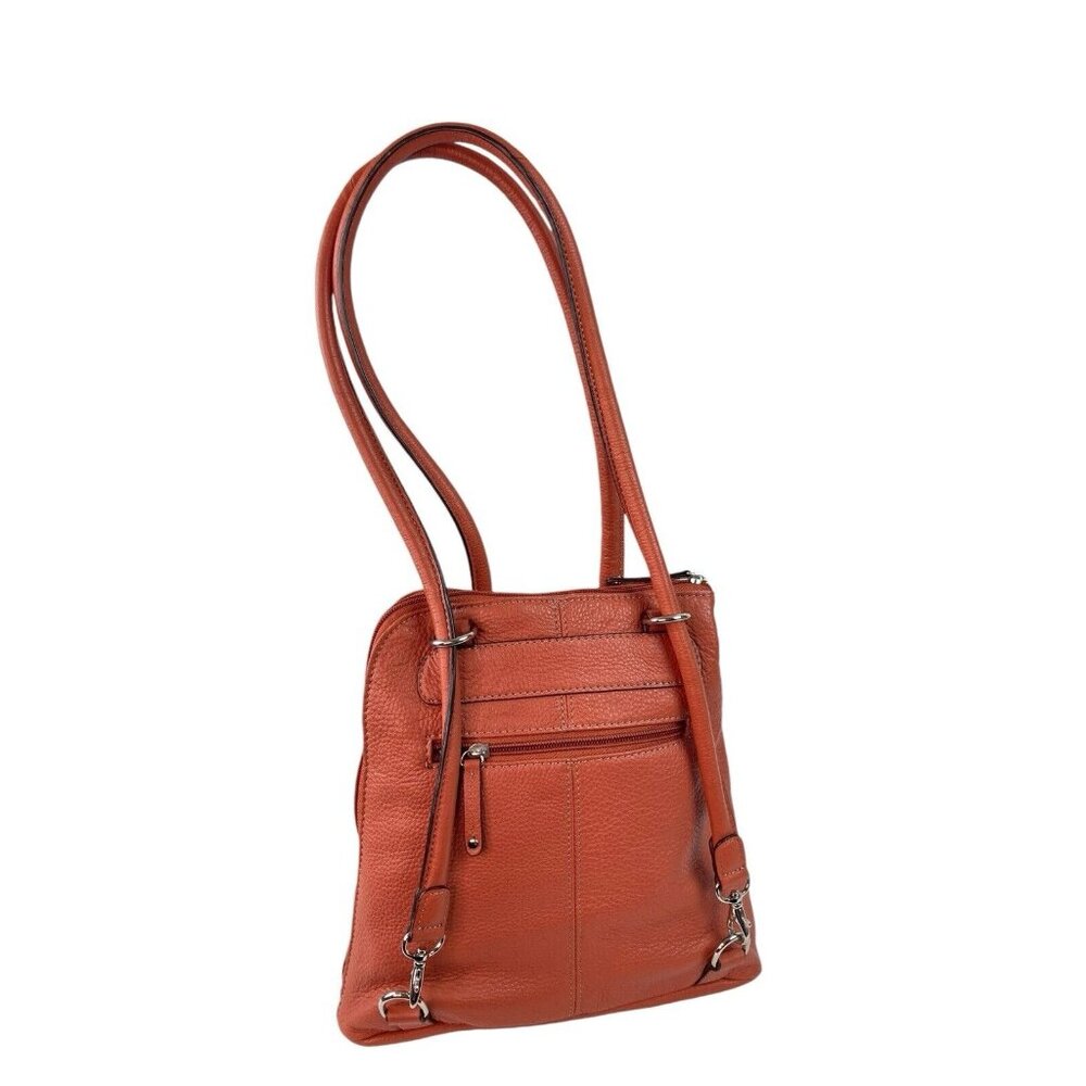 Clarks Pebbled Leather Purse Rust Orange Medium Boho Travel Satchel Double Strap